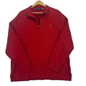 Polo Ralph Lauren Estate Rib Quarter Zip‎ Pullover Red Classic Casual Sweater XL